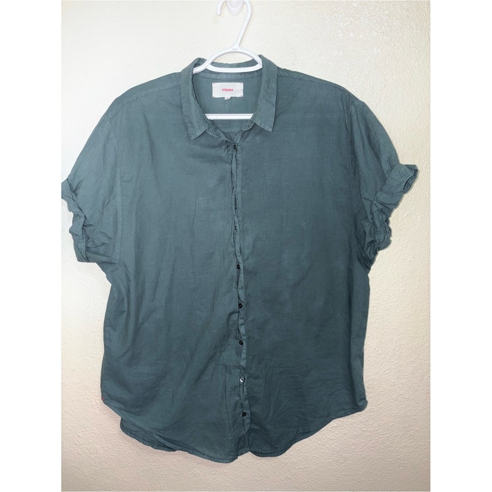 XiRENA Short-Sleeve Button-Down Shirt in Teal Green